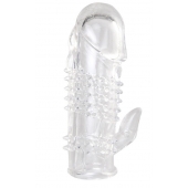Прозрачная гелевая насадка с шипами и клиторальным отростком - 13 см. - Toyfa Basic - в Энгельсе купить с доставкой