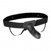 Чёрный полый страпон с вибрацией Unisex Vibrating Hollow Strap-On - 14 см. - Lux Fetish - купить с доставкой в Энгельсе