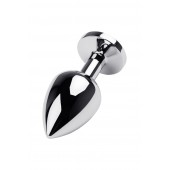 Серебристая коническая анальная пробка с красным кристаллом - 8 см. - ToyFa - купить с доставкой в Энгельсе