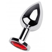 Серебристая коническая анальная пробка с красным кристаллом - 8 см. - ToyFa - купить с доставкой в Энгельсе