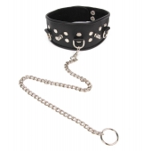 Черный ошейник с шипами и металлическим поводком-цепочкой - Notabu - купить с доставкой в Энгельсе
