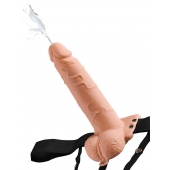 Телесный полый страпон с имитацией эякуляции 7.5  Hollow Squirting Strap-On with Balls Flesh - 21,6 см. - Pipedream - купить с доставкой в Энгельсе