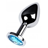 Серебристая конусовидная анальная пробка с голубым кристаллом - 8 см. - ToyFa - купить с доставкой в Энгельсе