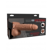 Кофейный перезаряжаемый вибрострапон 7  Hollow Rechargeable Strap-on with Balls - 20,3 см. - Pipedream - купить с доставкой в Энгельсе