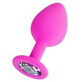 Розовая анальная втулка Brilliant с прозрачным кристаллом - 8 см. - ToyFa - купить с доставкой в Энгельсе