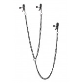 Черные зажимы на соски и клитор на цепочке DELUXE NIPPLE   CLIT CLAMPS - Dream Toys - купить с доставкой в Энгельсе