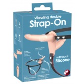 Телесный двойной вибрострапон с вибрацией Vibrating Double Strap-On - 15 см. - Orion - купить с доставкой в Энгельсе