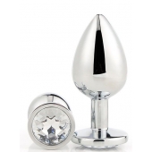 Серебристая анальная втулка с прозрачным кристаллом - 7,1 см. - Dream Toys - купить с доставкой в Энгельсе