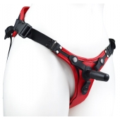 Красно-черный женский пояс с 2 способами крепления насадок и вагинальной пробкой - LOVETOY (А-Полимер) - купить с доставкой в Энгельсе