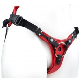 Красно-черный женский пояс с 2 способами крепления насадок и вагинальной пробкой - LOVETOY (А-Полимер) - купить с доставкой в Энгельсе