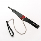 Черный широкий ошейник с красным декором и поводком - Crazy Handmade - купить с доставкой в Энгельсе