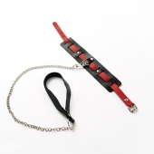 Черный ошейник с красным ремешком и поводком - Crazy Handmade - купить с доставкой в Энгельсе