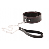 Черный широкий ошейник с красной строчкой и поводком - Crazy Handmade - купить с доставкой в Энгельсе