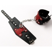 Черные кожаные оковы с красными вставками - Crazy Handmade - купить с доставкой в Энгельсе