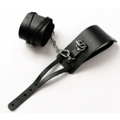 Черные кожаные оковы с креплением в виде веревочек - Crazy Handmade - купить с доставкой в Энгельсе