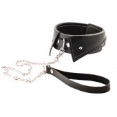 Черный ошейник-воротничок с металлическим поводком - Crazy Handmade - купить с доставкой в Энгельсе