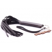 Черная кожаная плеть с удобной ручкой - 50 см. - Crazy Handmade - купить с доставкой в Энгельсе