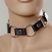 Кожаный черный ошейник с кольцами - Sitabella - купить с доставкой в Энгельсе