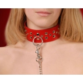 Красный кожаный ошейник с карабином и поводком - Sitabella - купить с доставкой в Энгельсе