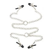 Серебристые зажимы для сосков и половых губ на тонкой цепочке - Notabu - купить с доставкой в Энгельсе