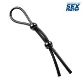 Черное силиконовое лассо с двумя шариками для утяжки - Sex Expert - в Энгельсе купить с доставкой