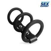 Черное тройное эрекционное кольцо с ремешком - Sex Expert - в Энгельсе купить с доставкой