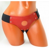 Красные кожаные трусики для страпона - БДСМ Арсенал - купить с доставкой в Энгельсе