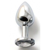 Анальная пробка BUTT PLUG  Small с прозрачным кристаллом - 7 см. - Anal Jewelry Plug