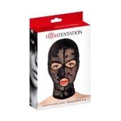 Черная кружевная маска на голову с отверстиями для глаз и рта - Fetish Tentation - купить с доставкой в Энгельсе