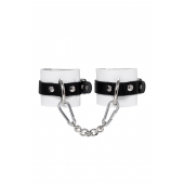 Бело-черные кожаные наручники с одним ремешком с люверсами - Pecado - купить с доставкой в Энгельсе