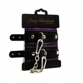 Черно-фиолетовые скругленные наручники с мягкой подкладкой - Crazy Handmade - купить с доставкой в Энгельсе