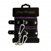 Черно-фиолетовые скругленные наручники с мягкой подкладкой - Crazy Handmade - купить с доставкой в Энгельсе