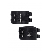 Черные кожаные оковы с двумя перекрёстными ремешками - Pecado - купить с доставкой в Энгельсе