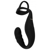 Черное эрекционное кольцо со стимуляцией промежности и анальной пробкой Cock Ring with RC Prostate Plug - Orion - в Энгельсе купить с доставкой