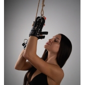 Черные высокие кожаные наручники для подвешивания - Crazy Handmade - купить с доставкой в Энгельсе