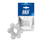 Прозрачное эластичное эрекционное кольцо с 6 шариками - Sex Expert - в Энгельсе купить с доставкой