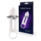 Эластичная насадка на пенис с подхватом мошонки и стимулирующими «ресничками» - Sextaz - в Энгельсе купить с доставкой