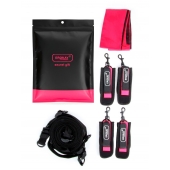 Черно-розовый эротический набор: фиксатор, оковы, наручники, повязка - Erokay - купить с доставкой в Энгельсе