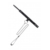 Черный узкий однослойный ошейник с серебристым поводком-цепочкой - Pecado - купить с доставкой в Энгельсе