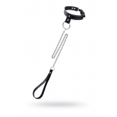 Черный узкий однослойный ошейник с серебристым поводком-цепочкой - Pecado - купить с доставкой в Энгельсе