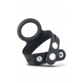 Черное эрекционное кольцо с подхватом мошонки на кнопках VS6 - Blush Novelties - в Энгельсе купить с доставкой