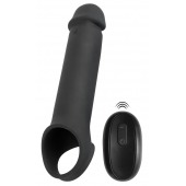 Черная вибронасадка для пениса с хомутом для мошонки и пультом ДУ Remote Controlled Penis Extension - Orion - в Энгельсе купить с доставкой