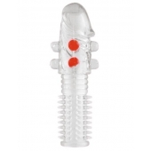 Гелевая прозрачная насадка с шариками и шипами - 14 см. - Toyfa Basic - в Энгельсе купить с доставкой