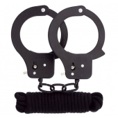 Чёрные наручники из листового металла в комплекте с веревкой BONDX METAL CUFFS LOVE ROPE SET - Dream Toys - купить с доставкой в Энгельсе