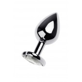 Серебристая анальная пробка с прозрачным кристаллом-сердцем - 8 см. - ToyFa - купить с доставкой в Энгельсе