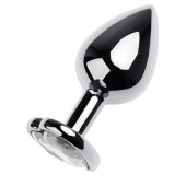 Серебристая анальная пробка с прозрачным кристаллом-сердцем - 8 см. - ToyFa - купить с доставкой в Энгельсе