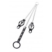 Черно-серебристые зажимы для сосков с кольцом для пениса TOYFA Metal - ToyFa - купить с доставкой в Энгельсе