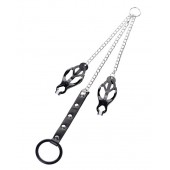 Черно-серебристые зажимы для сосков с кольцом для пениса TOYFA Metal - ToyFa - купить с доставкой в Энгельсе