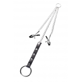 Серебристо-чёрные зажимы для сосков с кольцом для пениса TOYFA Metal - ToyFa - купить с доставкой в Энгельсе