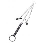 Серебристо-чёрные зажимы для сосков с кольцом для пениса TOYFA Metal - ToyFa - купить с доставкой в Энгельсе